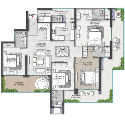 4 BHK Floor Plan